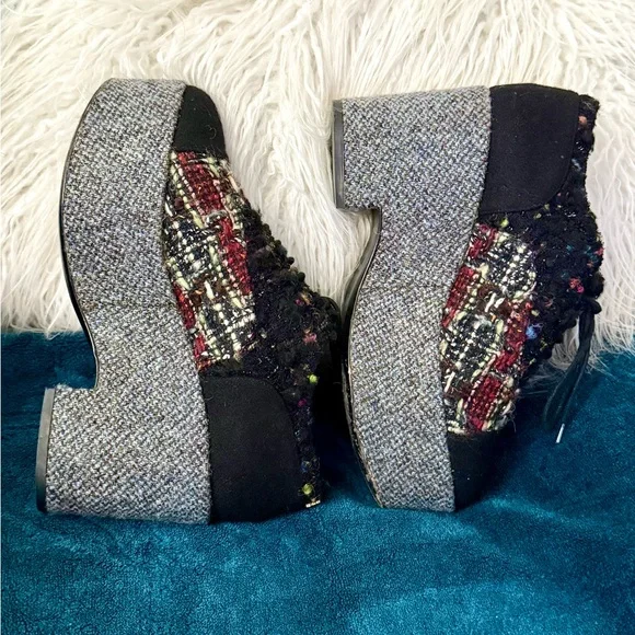 CHANEL 2013 platform plaid tweed loafers / shoes Luxury size EU 38 / US 7.5 - Picture 7 of 17